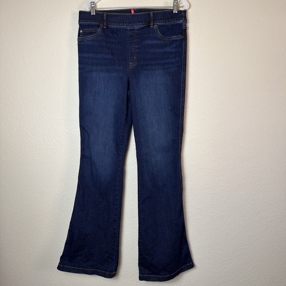 Spanx EveryWear Flare Jeans XL Womens Pull On High Rise Midnight Shade Dark Wash